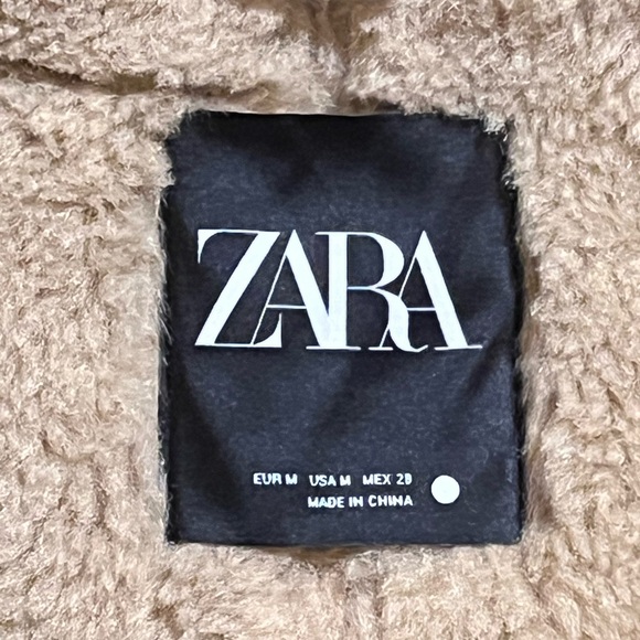 Zara Double-Faced Biker Jacket Faux Leather Shearling Fur Cuff Aviator Drop Coat - Picture 2 of 3